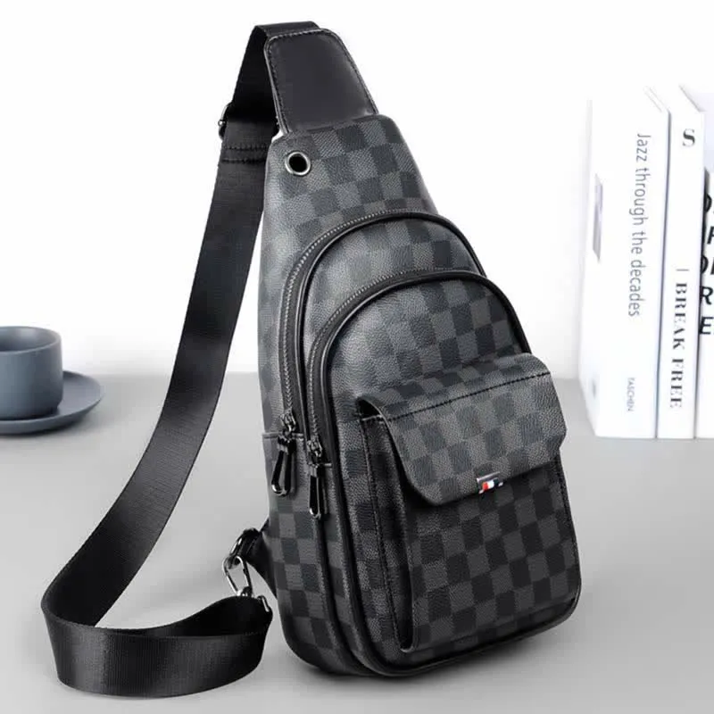 Leather Casual Daypack Sling Shoulder Chest Bag with USB Charging Port