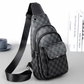 Leather Casual Daypack Sling Shoulder Chest Bag with USB Charging Port