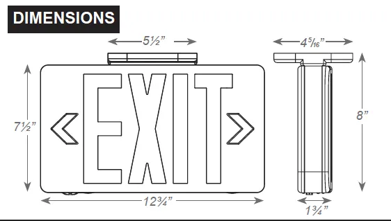 LED Exit Sign, Red or Green Lettering, Single/Double Face, Battery Backup, Remote Capable