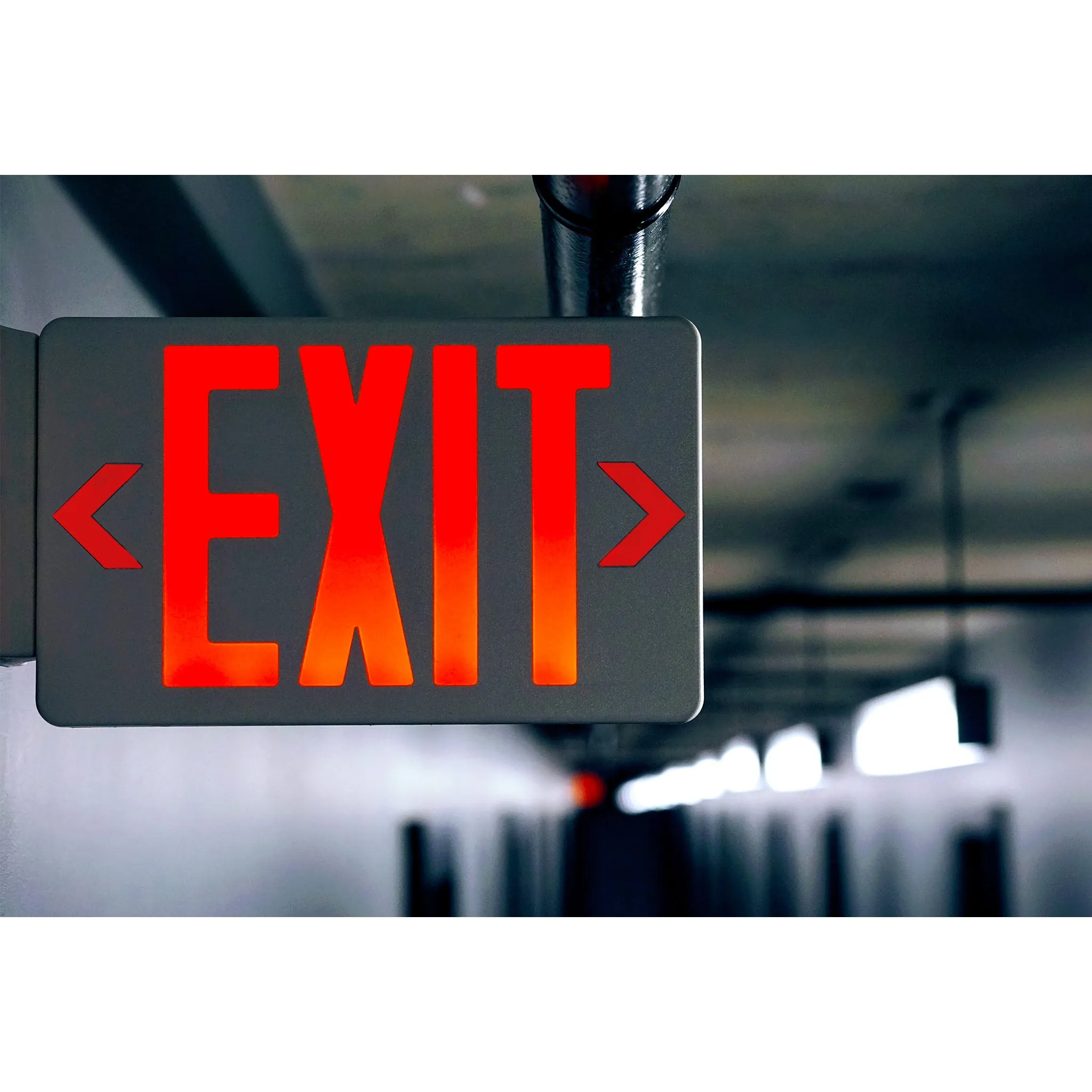 LED Exit Sign, Red or Green Lettering, Single/Double Face, Battery Backup, Remote Capable