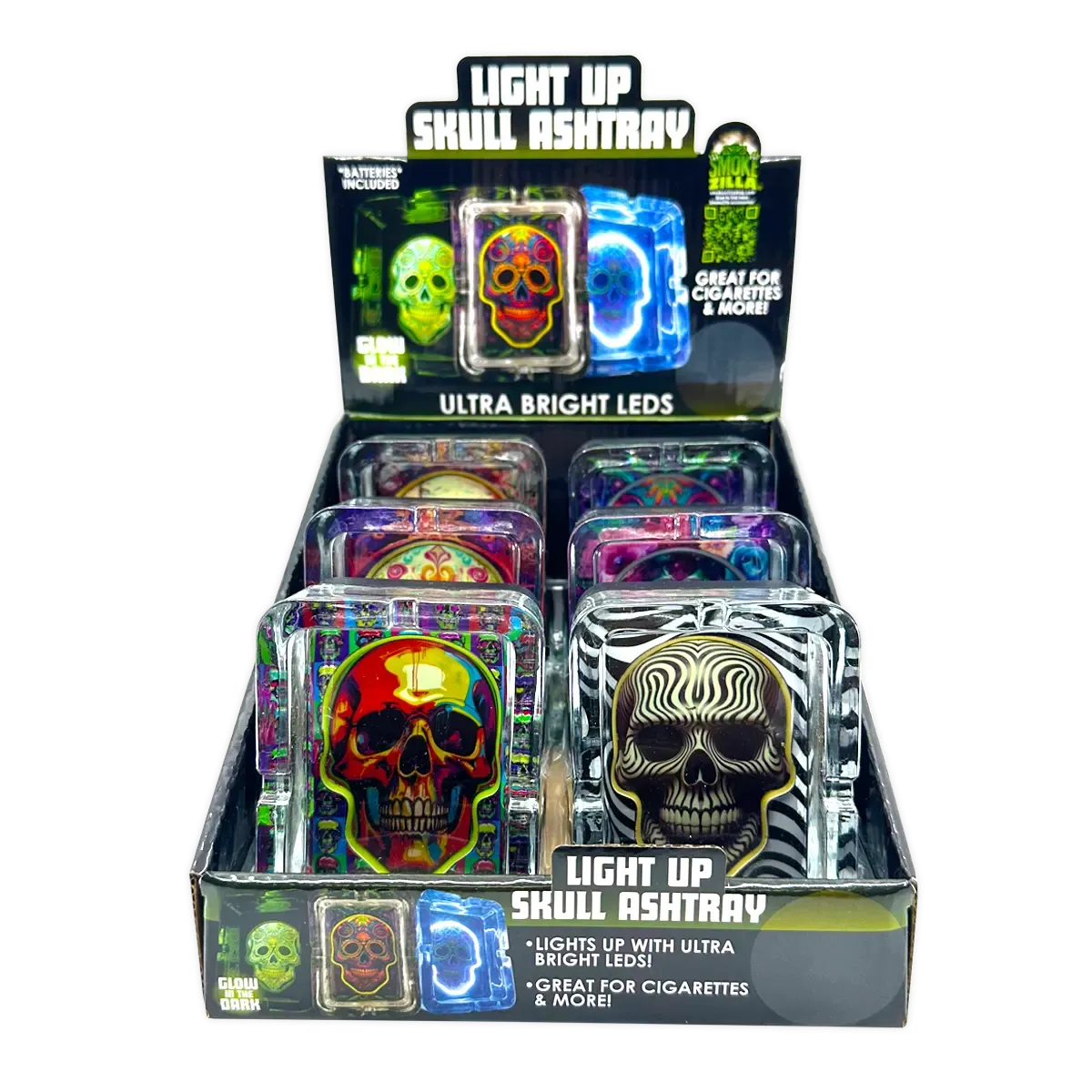 Light-Up Skull Glass Ashtray - 6 Per Retail Ready Display 25121