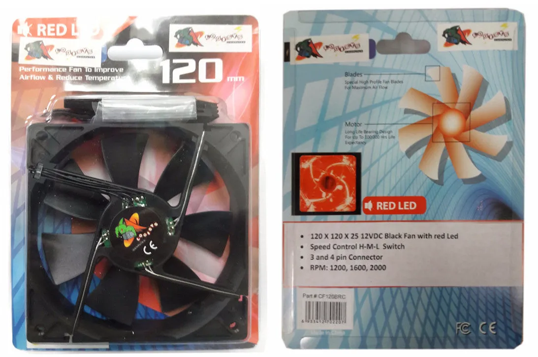 Logisys 120x120x25mm Red Speed Control HML LED Fan CF120BRC