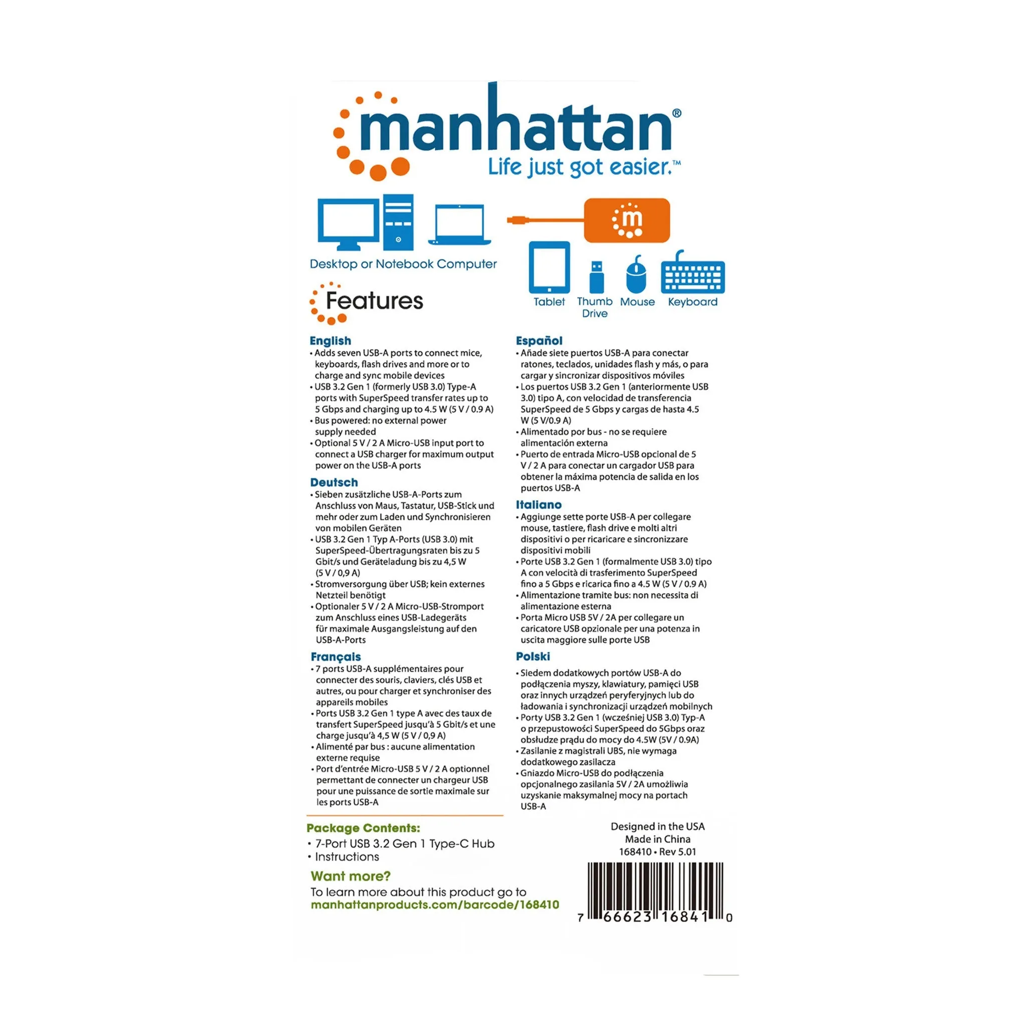 Manhattan 168410 7-Port USB 3.0 Type-C Hub