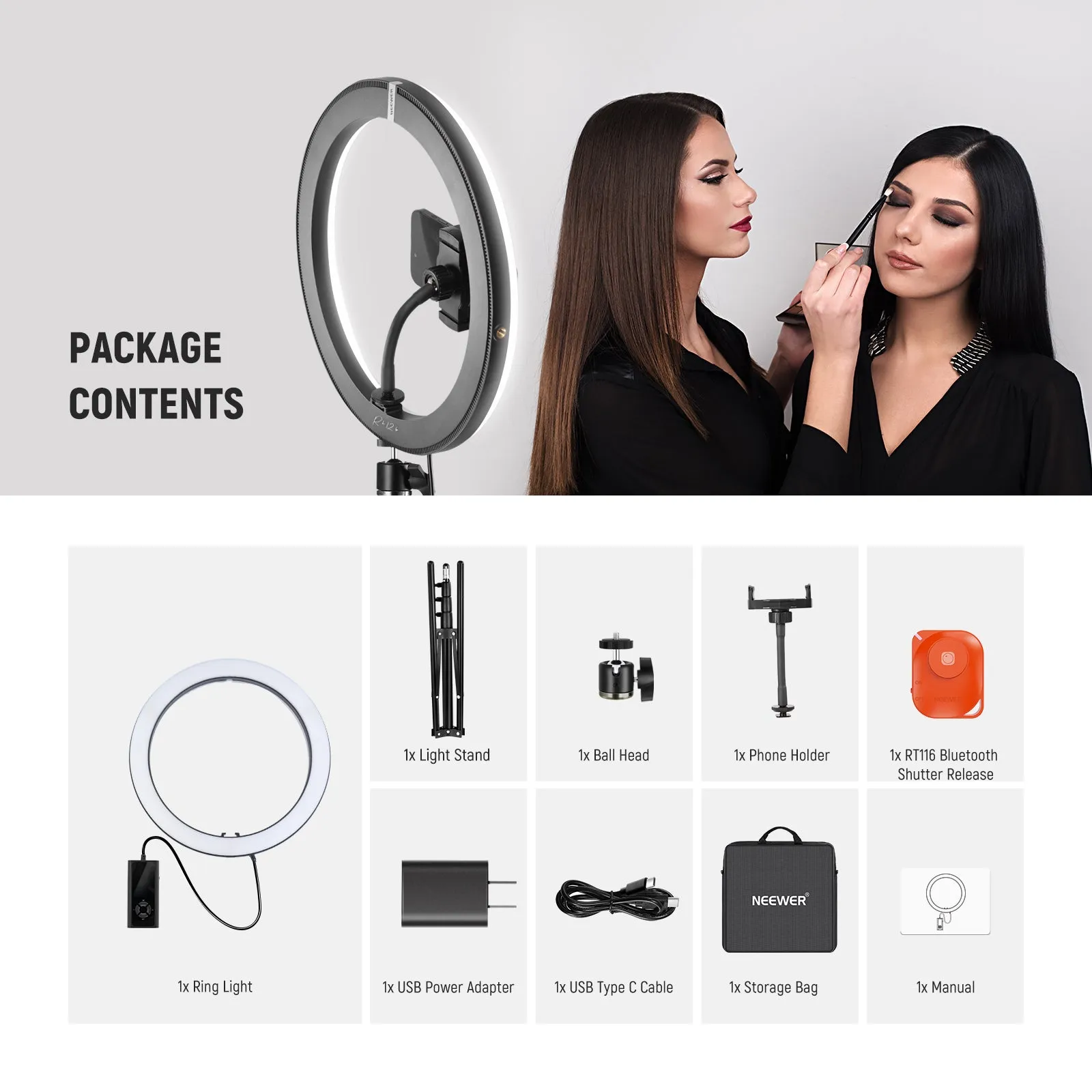 NEEWER RH12B 12" 2900K-7000K Bi Color LED Ring Light Kit