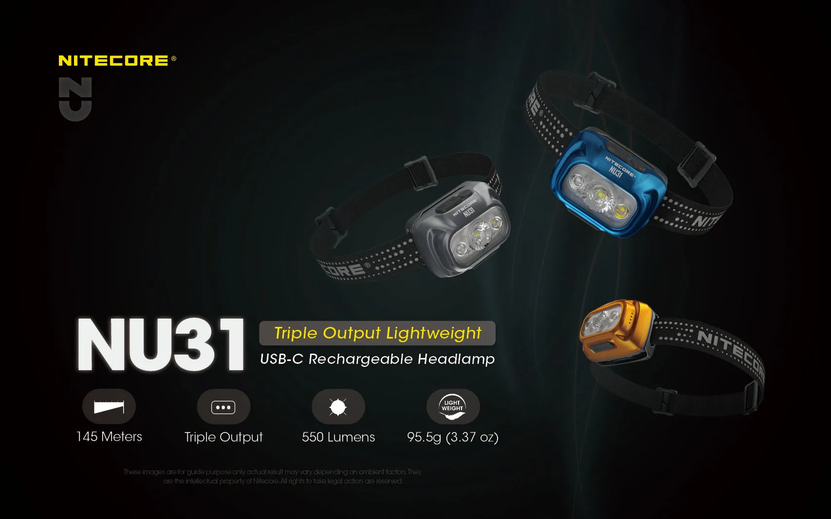 NITECORE 550 LUMENS LED RECHARGEABLE HEADLAMP  (NU31)