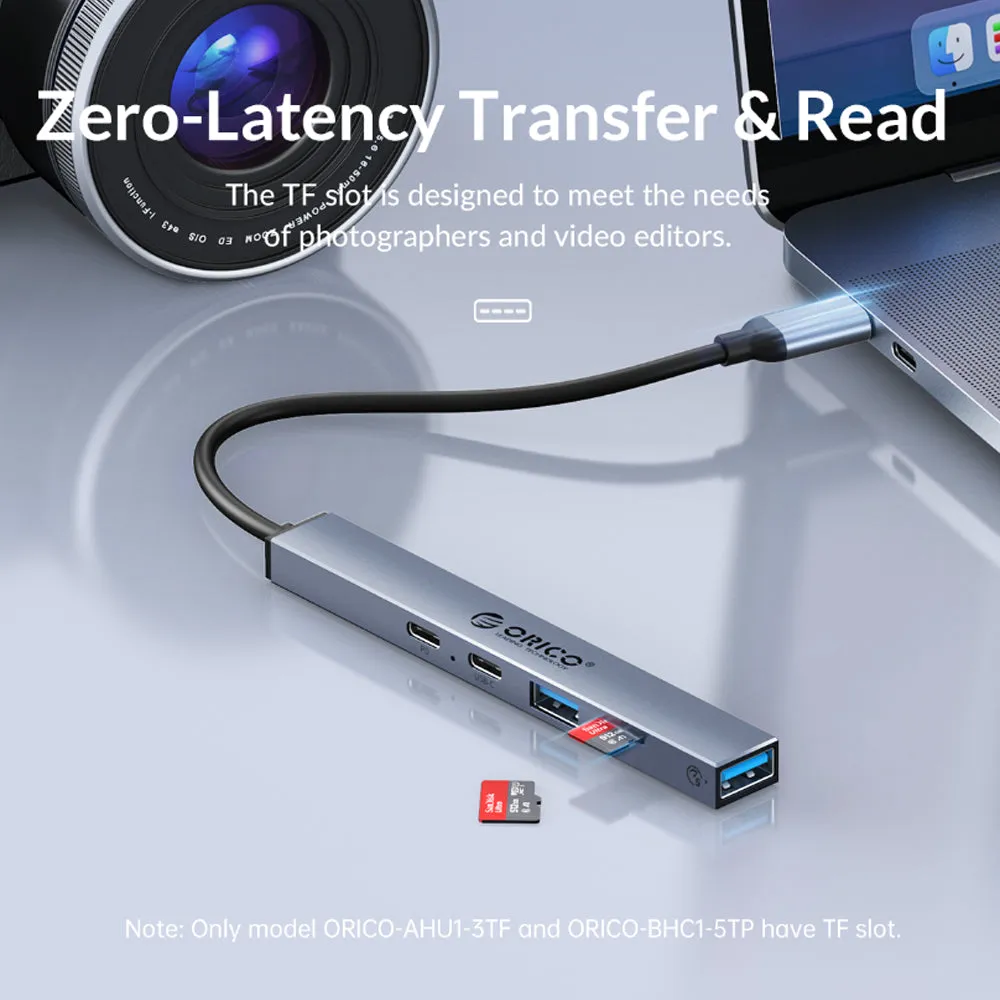 ORICO 5-Port USB C Hub to USB A 3.0 PD 60W USB C 2.0 TF Card Reader USB A 2.0 with Aluminum Alloy 5Gbps Transmission Rate for Windows Mac OS Linux PC Computer Desktop Laptop