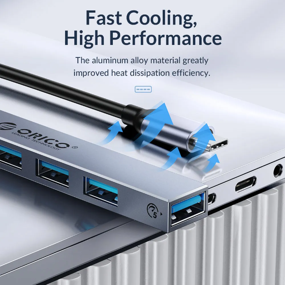ORICO 5-Port USB C Hub to USB A 3.0 PD 60W USB C 2.0 TF Card Reader USB A 2.0 with Aluminum Alloy 5Gbps Transmission Rate for Windows Mac OS Linux PC Computer Desktop Laptop