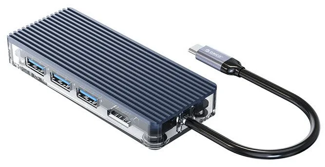 Orico 6 Port 3 x USB3.0|1 x HDMI|1 x RJ45|1 x Type-C Transparent Hub WB-6RJ-GY-BP
