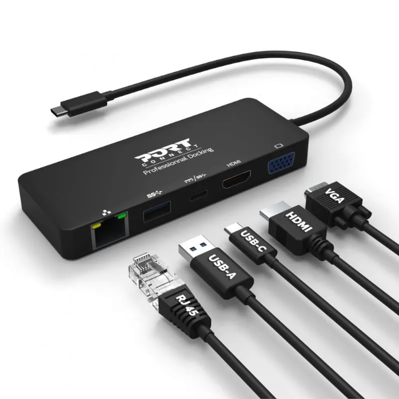 Port Usb Type-C To 1 X Rj45|1 X Usb3.0 Ss|1 X Type-C 85W Pd|1 X Hdmi2.0|1 X Vga 30Cm Cable Dock - Black