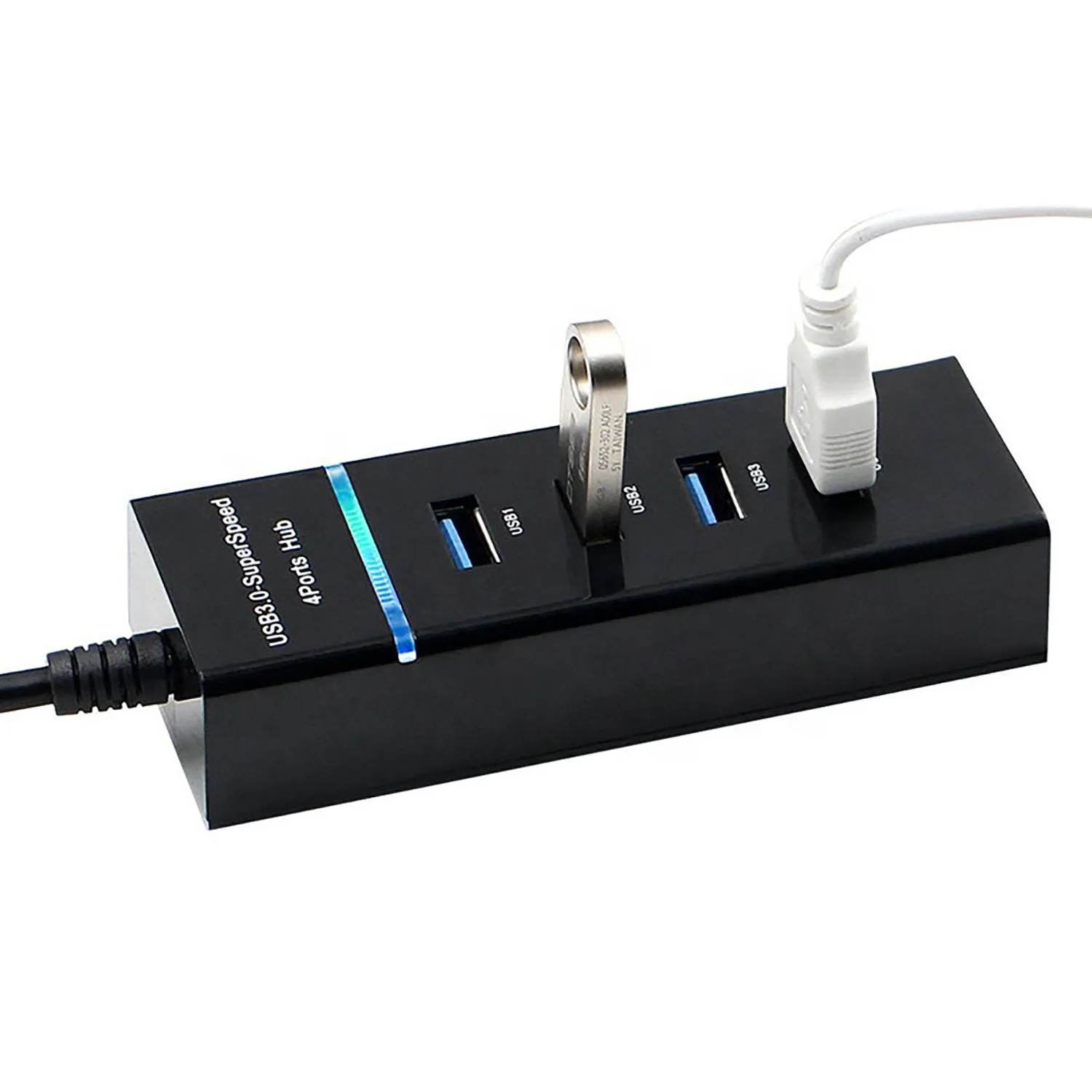 Portable 4 Port USB3.0 Desktop HUB for PC Laptop Power Supply Black