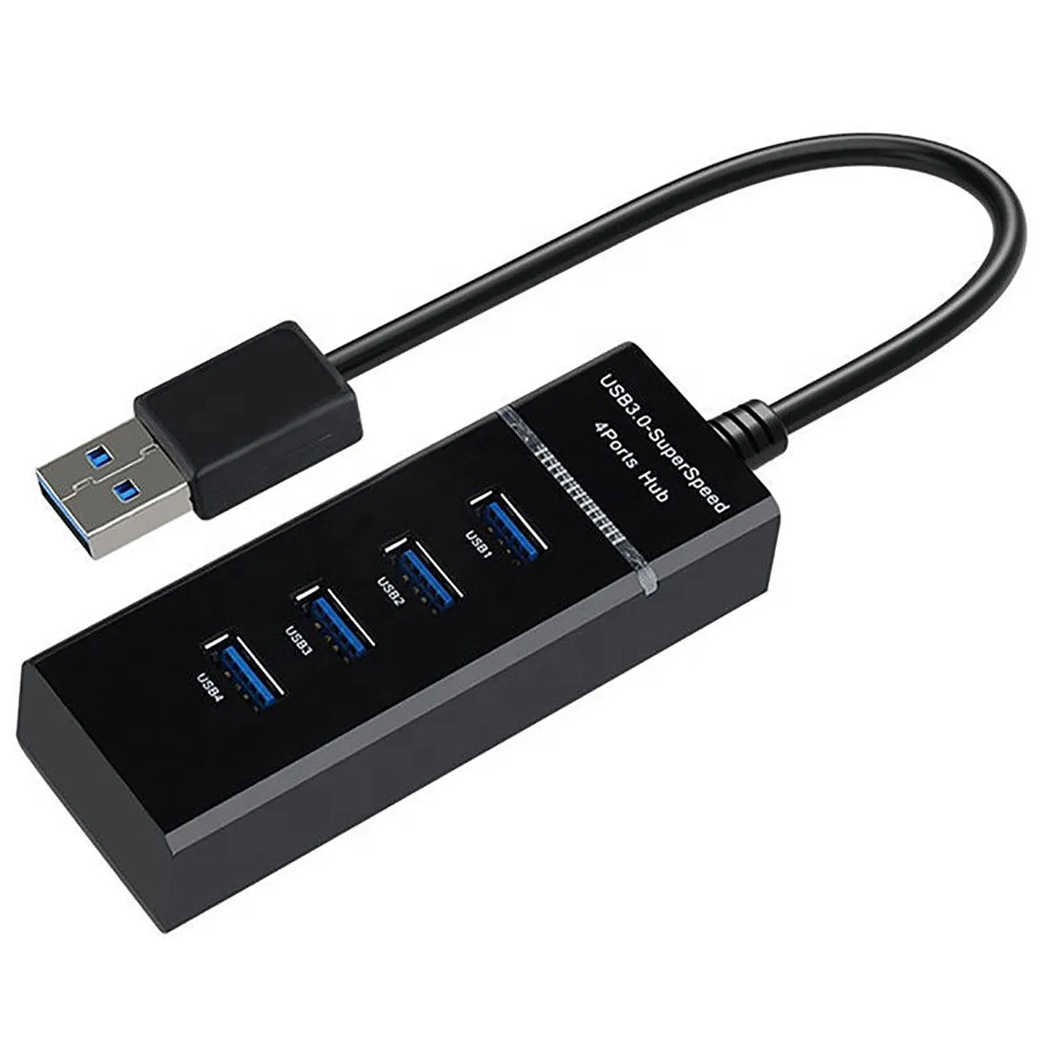 Portable 4 Port USB3.0 Desktop HUB for PC Laptop Power Supply Black