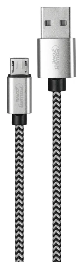 PowerZone KL-029X-1M-MICRO Micro Charging Cable, Micro USB, USB, Black/White Sheath, 3 ft L :CD 1: QUANTITY: 1