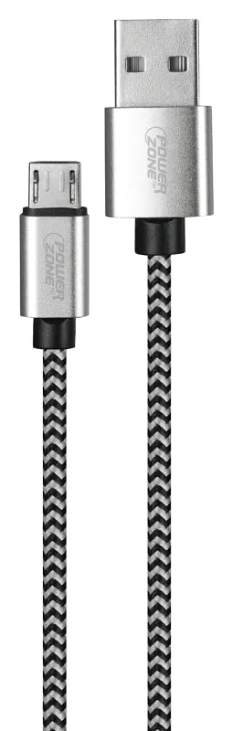 PowerZone KL-029X-2M-MICRO Micro Charging Cable, Micro USB, USB, Black/White Sheath, 6 ft L :CD 1: QUANTITY: 1