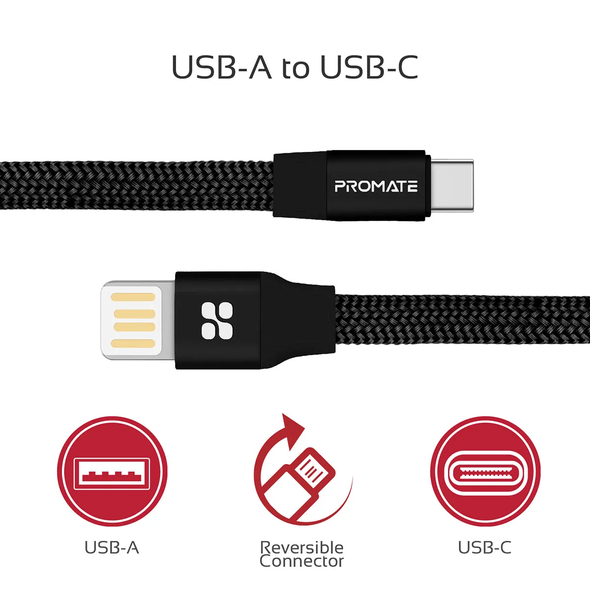 Premium Fabric Braided Aluminium Alloy Reversible USB-A to Type-C™ Cable