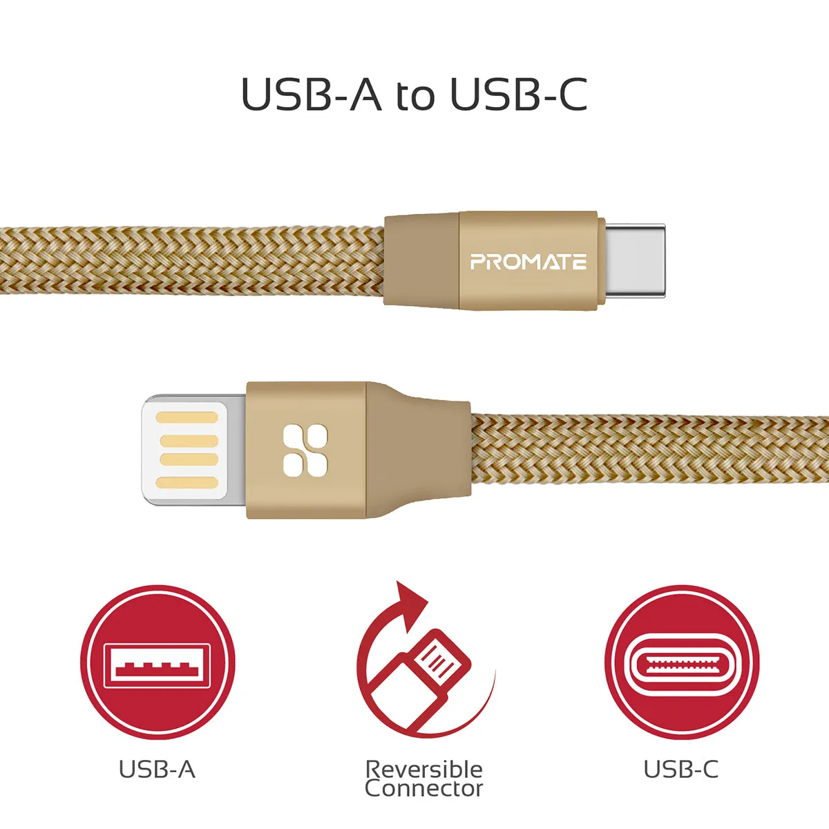 Premium Fabric Braided Aluminium Alloy Reversible USB-A to Type-C™ Cable