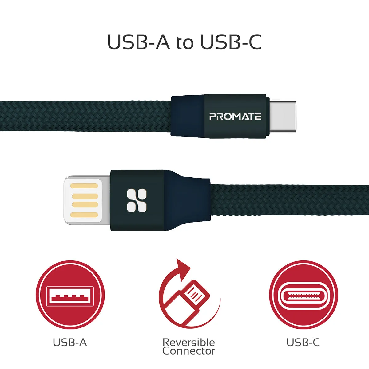 Premium Fabric Braided Aluminium Alloy Reversible USB-A to Type-C™ Cable