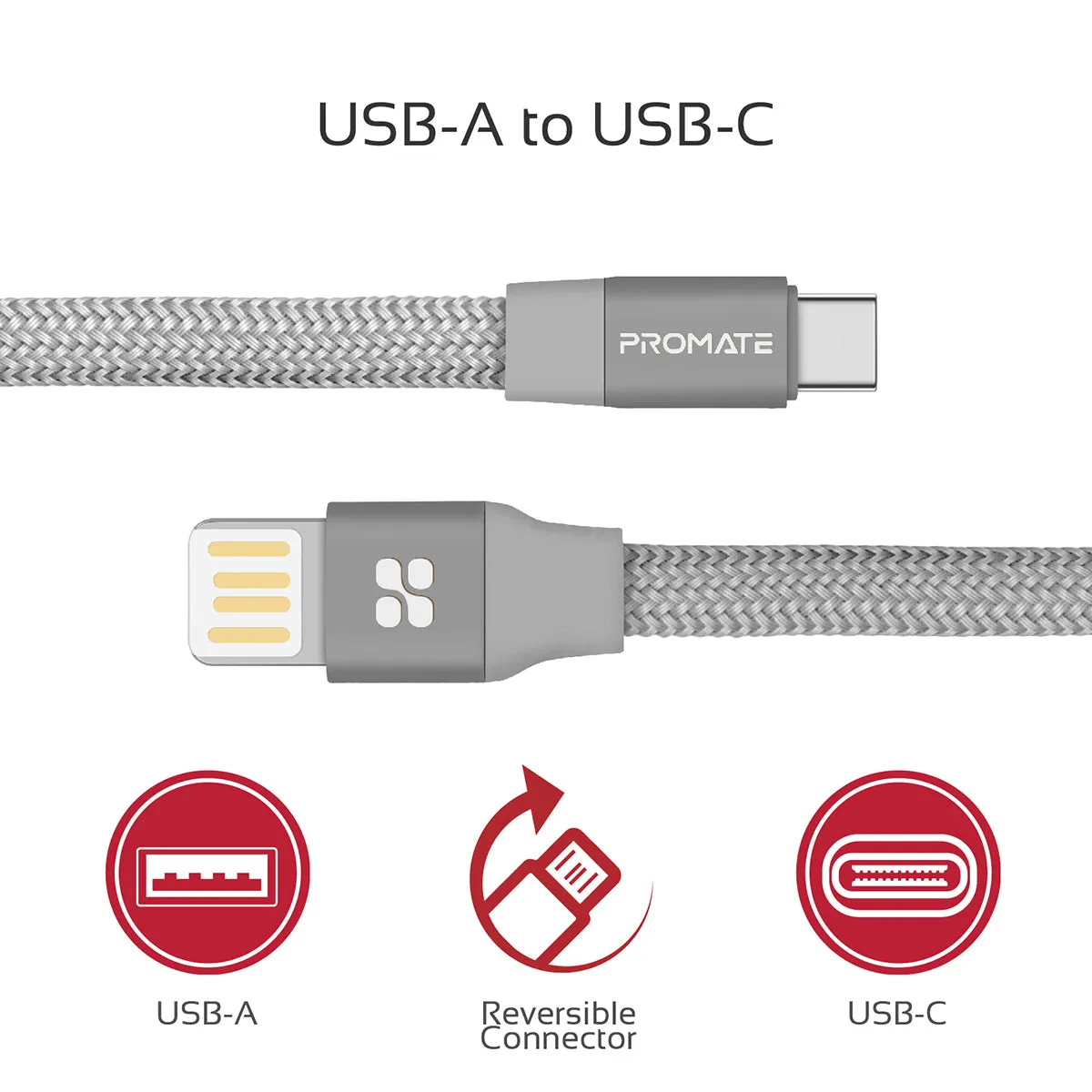 Premium Fabric Braided Aluminium Alloy Reversible USB-A to Type-C™ Cable