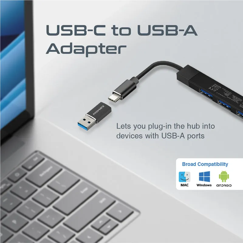 Promate LiteHub-4 4-in-1 Multi-Port USB-C Data Hub - Black - TJRKV9D