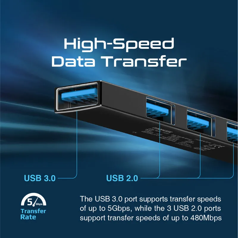 Promate LiteHub-4 4-in-1 Multi-Port USB-C Data Hub - Black - TJRKV9D