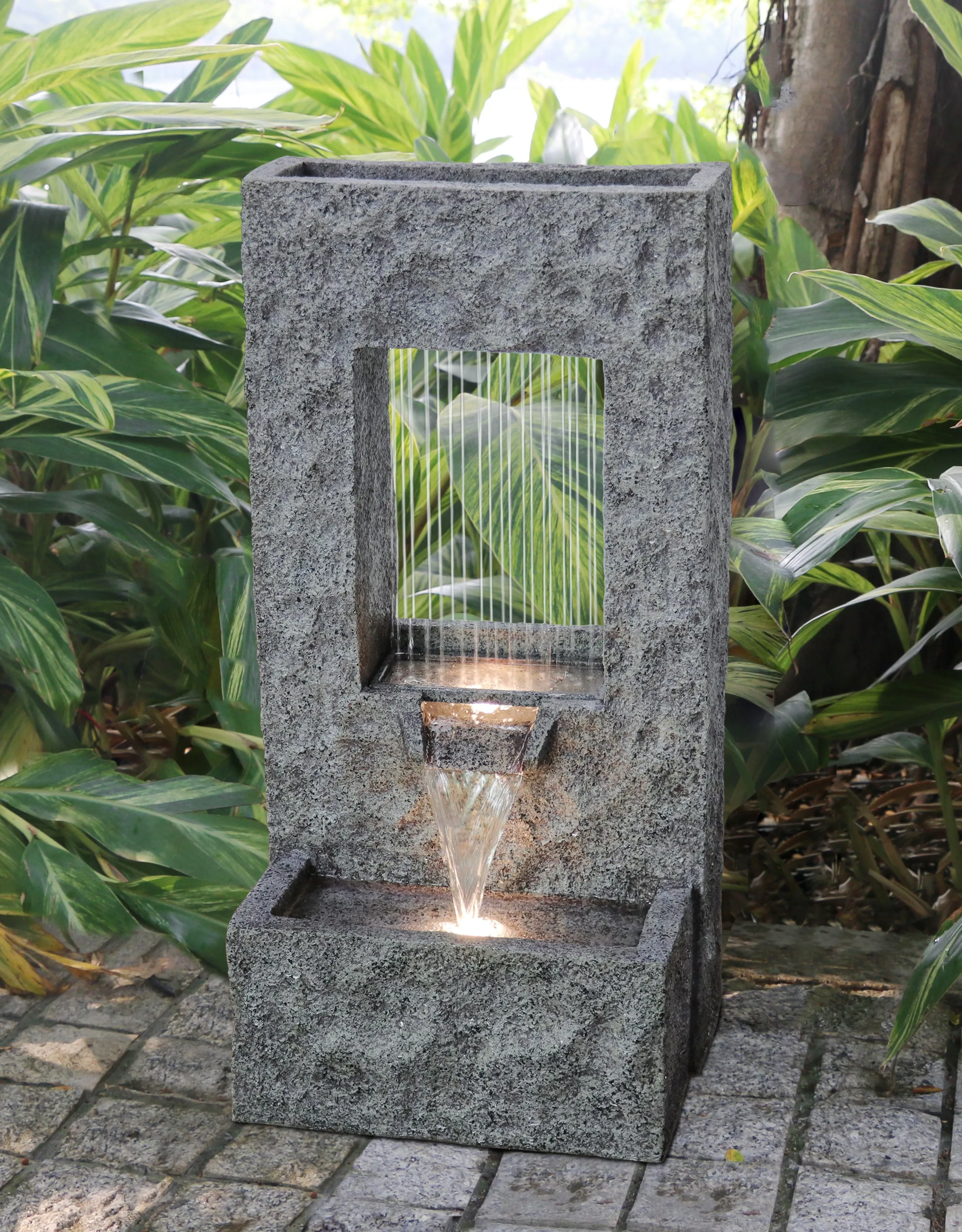 Rectangular Waterfall Fountain With Warm White Leds