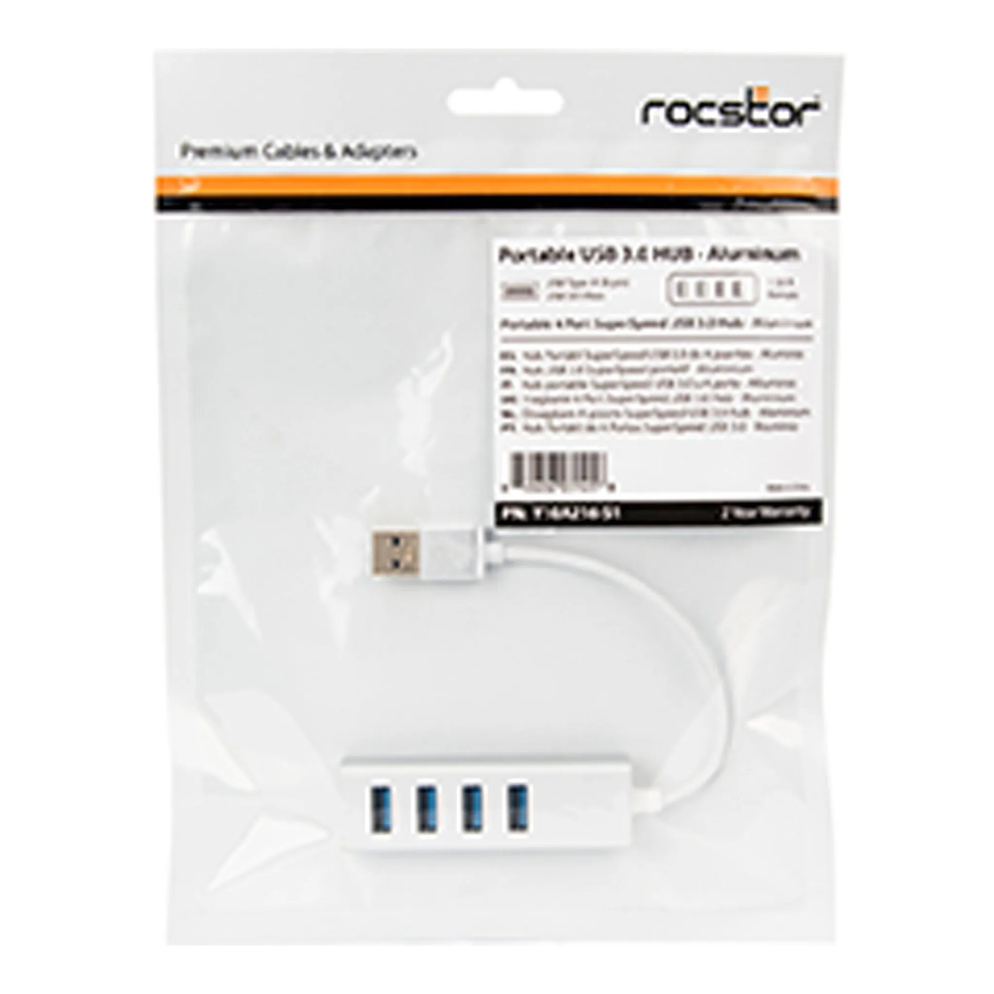 Rocstor Y10A216-S1 4-Port 6" USB 3.0 Premium Portable USB-A Hub