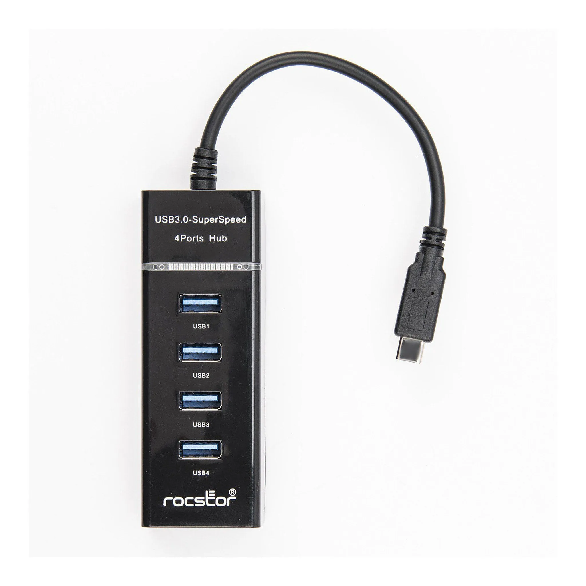 Rocstor Y10A228-B1 4-Port USB-C to USB-A Portable USB 3.0 Hub
