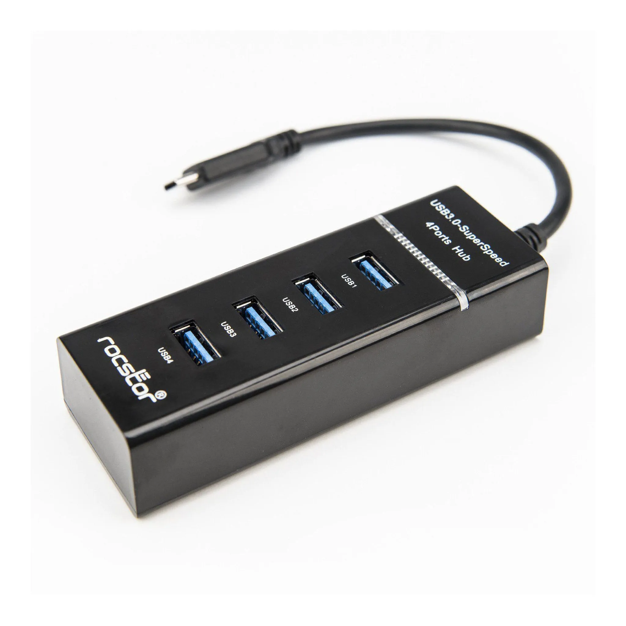 Rocstor Y10A228-B1 4-Port USB-C to USB-A Portable USB 3.0 Hub