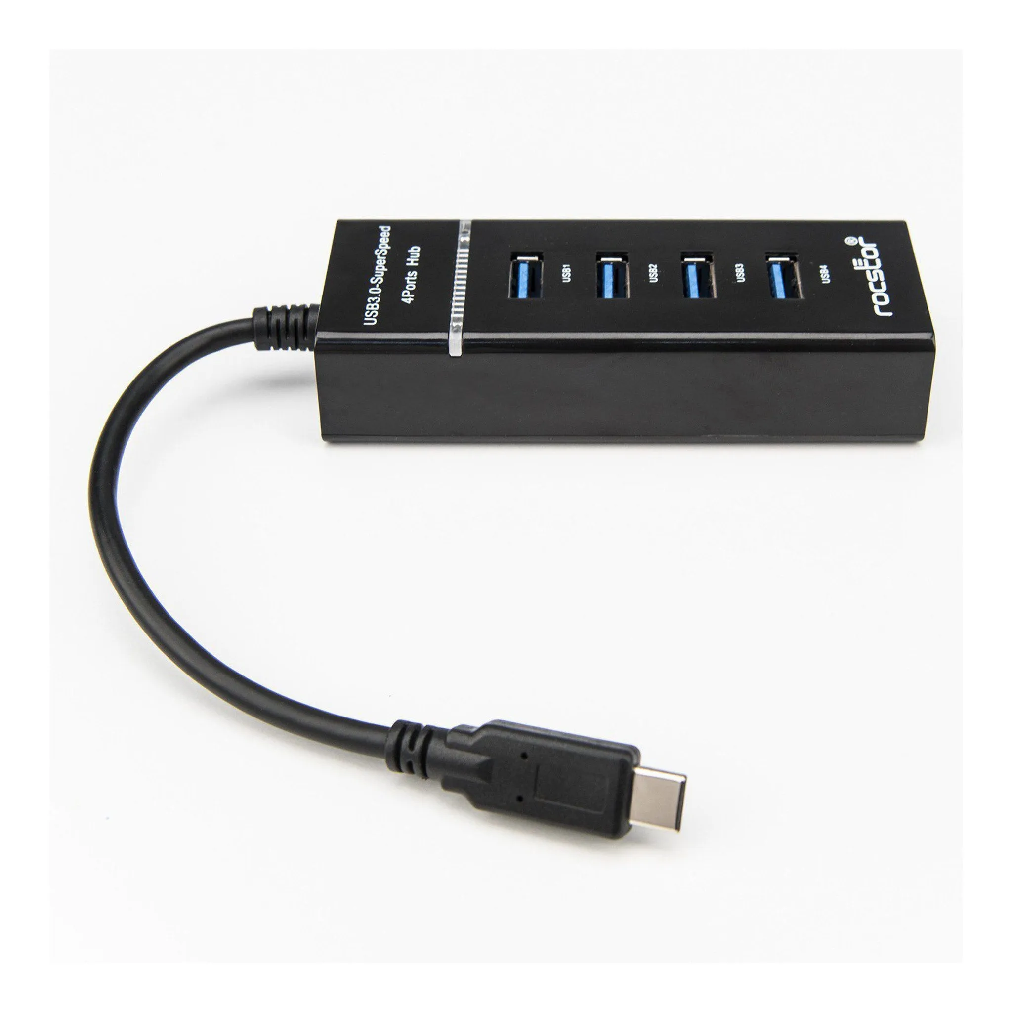 Rocstor Y10A228-B1 4-Port USB-C to USB-A Portable USB 3.0 Hub