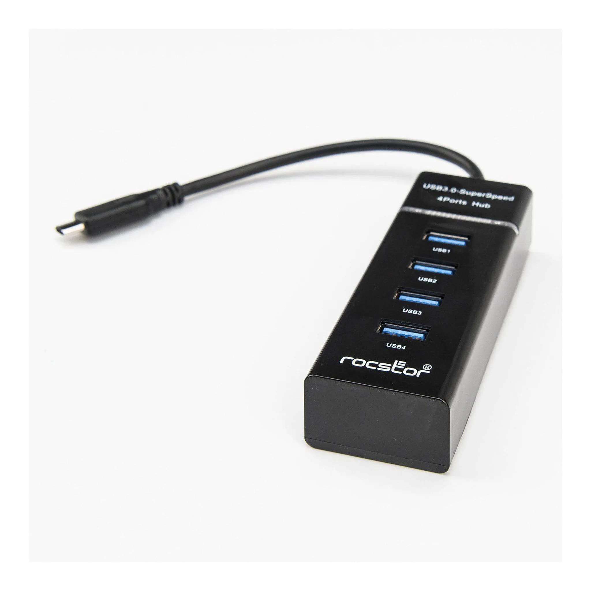 Rocstor Y10A228-B1 4-Port USB-C to USB-A Portable USB 3.0 Hub