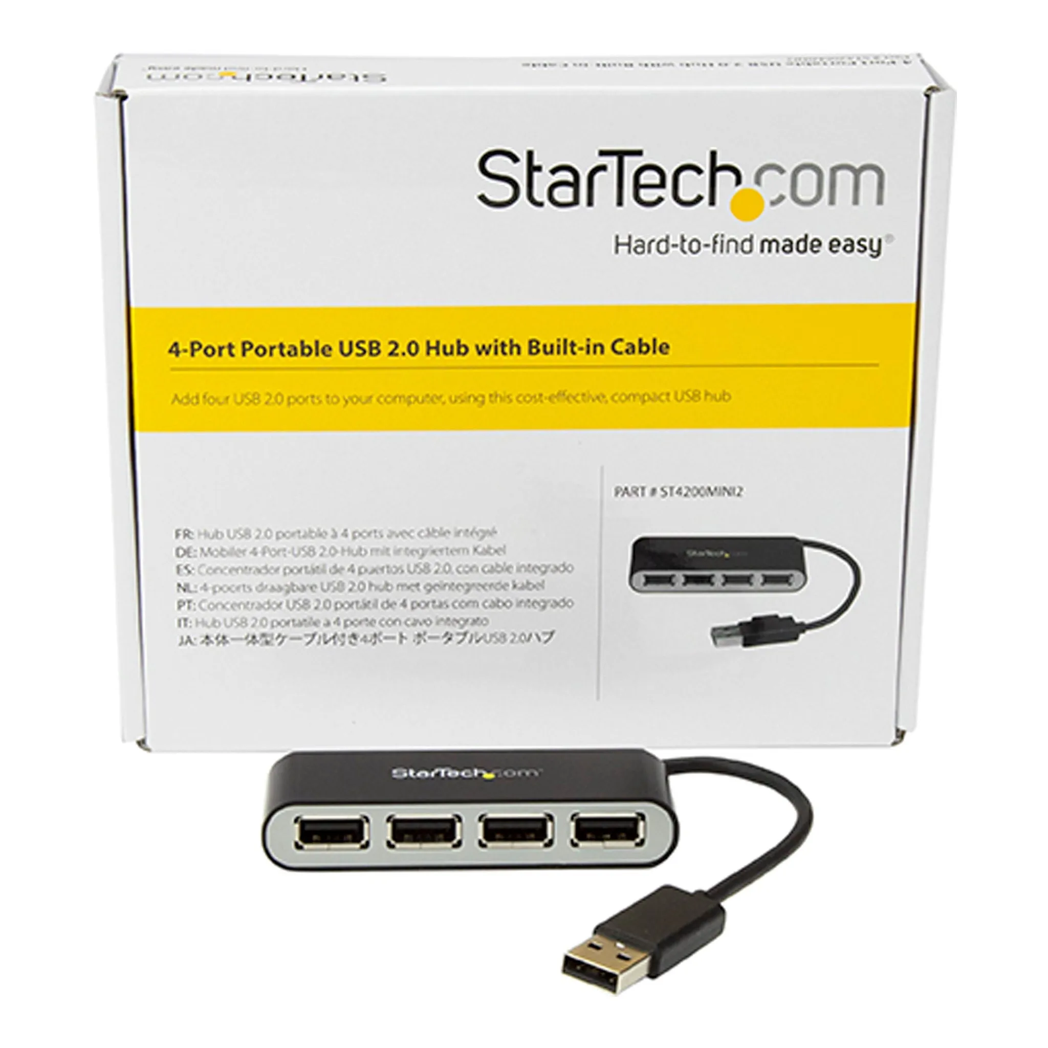 StarTech ST4200MINI2 4-Port Portable USB 2.0 Hub with Built-in Cable