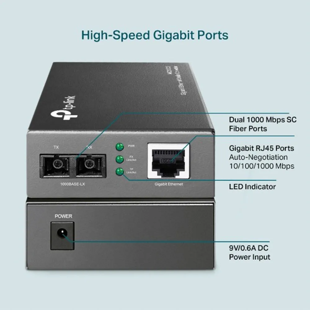 TP-Link MC210CS Gigabit Single-Mode Fiber Media Converter Extends Fiber Up to 15,000m, with Gigabit RJ45 Port (Auto MDI/MDIX), Full Duplex, Chassis Mountable, UTP Category 5, 5e