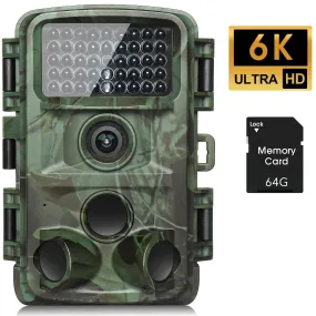 Trail Camera 6K 72MP Night Photo Video Multifunction Outdoor Hunting Animal Observation Monitor IP66 Waterproof Hunting Camera