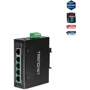TRENDnet 5-Port Hardened Industrial Unmanaged Gigabit Switch; TI-PG50; 10/100/1000Mbps; DIN-Rail Switch; 4 x Gigabit PoE  Ports; 1 x Gigabit Port; Gigabit Ethernet Network Switch; Lifetime Protection