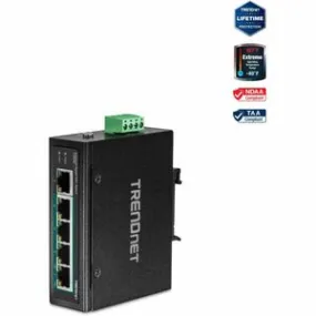 TRENDnet 5-Port Hardened Industrial Unmanaged Gigabit Switch; TI-PG50; 10/100/1000Mbps; DIN-Rail Switch; 4 x Gigabit PoE  Ports; 1 x Gigabit Port; Gigabit Ethernet Network Switch; Lifetime Protection