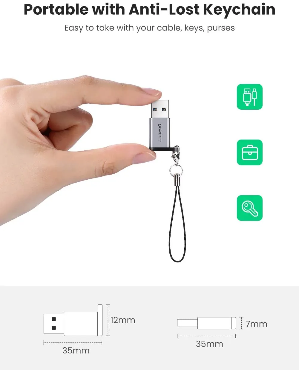 UGreen USB-C to USB-A 3.0 Adapter, USB-C Female to USB-A Male Adapter 5Gbps