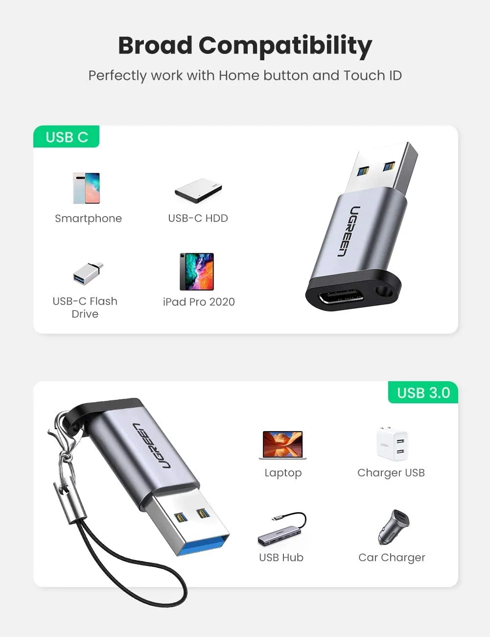 UGreen USB-C to USB-A 3.0 Adapter, USB-C Female to USB-A Male Adapter 5Gbps