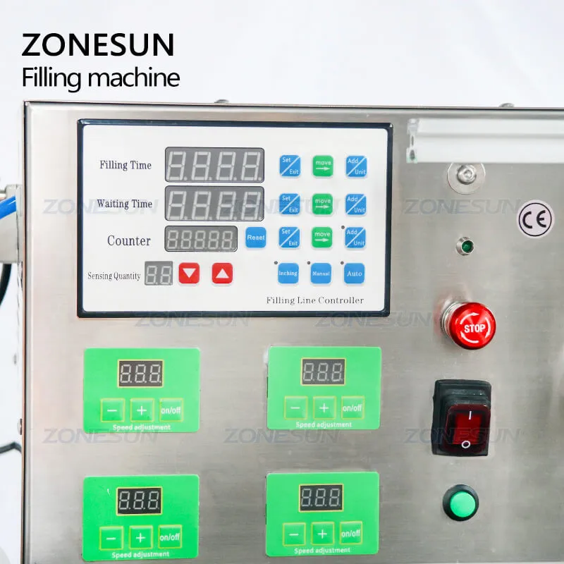 ZONESUN ZS-DTMP4AL Desktop 4 Heads Magnetic Pump Automatic Liquid Filling Machine For Hair Oil Cosmetic Serum Perfume Wine Essential Oil Filler